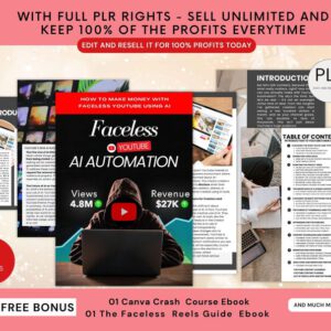 Faceless YouTube AI Automation Ebook:Canva Template, PLR & MRR