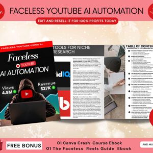 Faceless YouTube AI Automation Ebook:Canva Template, PLR & MRR