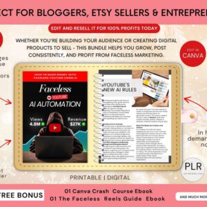 Faceless YouTube AI Automation Ebook:Canva Template, PLR & MRR