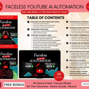 Faceless YouTube AI Automation Ebook:Canva Template, PLR & MRR