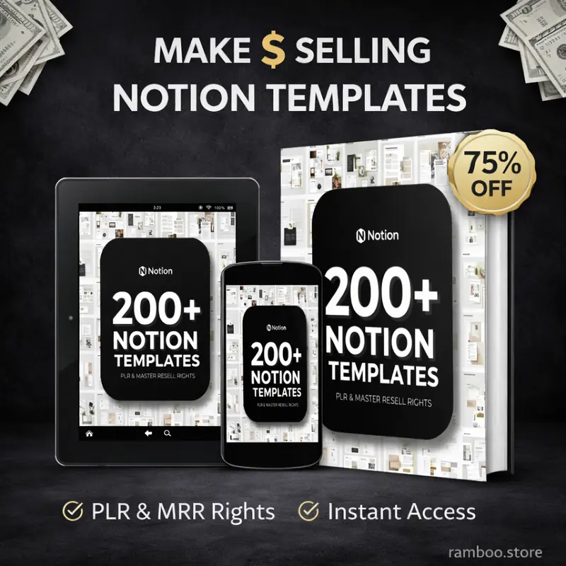200+ Notion Templates Bundle | Life Planner, Finance, Productivity (PLR & MRR Rights)