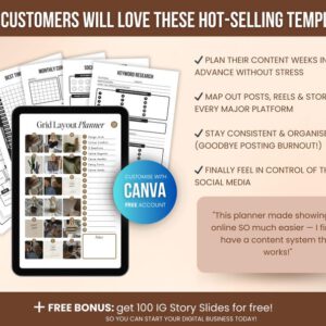 300 Page Social Media Planner Bundle: Editable Canva Templates, Printable Content Calendar Kit, PLR Resell Rights, Social Media Marketing