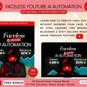 Faceless YouTube AI Automation Ebook:Canva Template, PLR & MRR