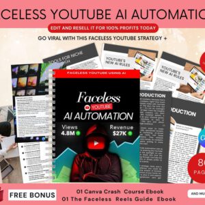 Faceless YouTube AI Automation Ebook:Canva Template, PLR & MRR