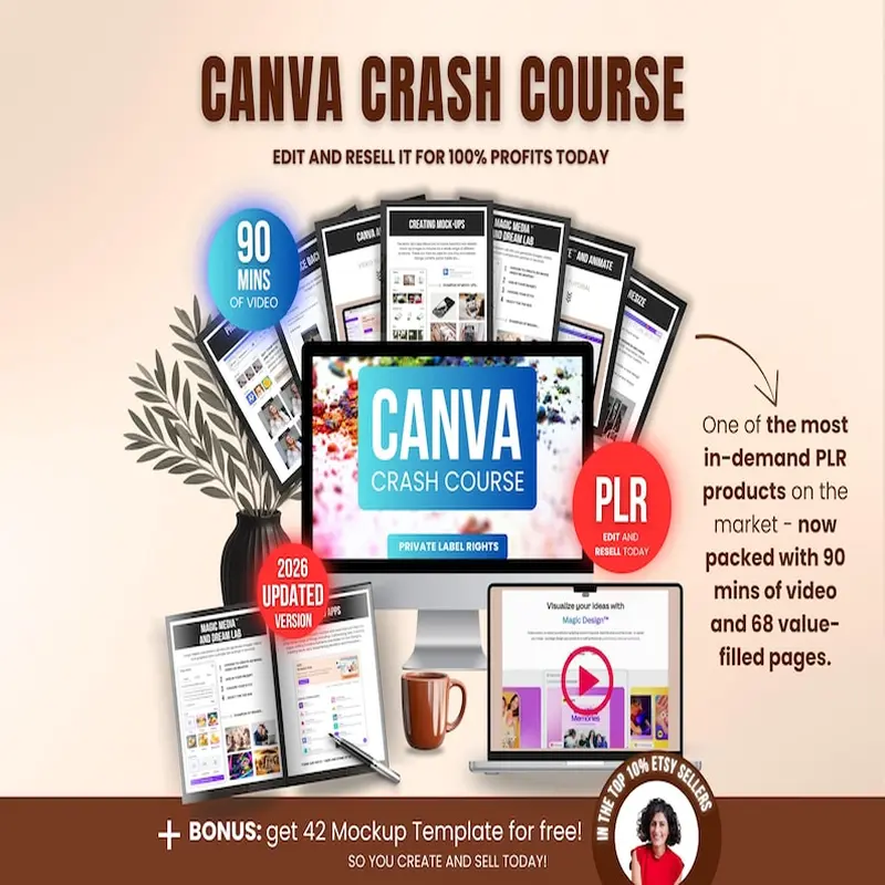 Canva Crash Course with PLR Resell Rights, Editable Video Tutorial & Ebook, Canva Training Guide for Beginners and Resellers, Etsy Sellers
