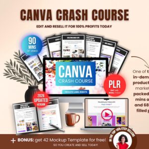 Canva Crash Course with PLR Resell Rights, Editable Video Tutorial & Ebook, Canva Training Guide for Beginners and Resellers, Etsy Sellers