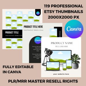 119 Canva Etsy Product Thumbnail Mockups: PLR/MRR Resell Rights Canva template Digital Download