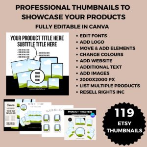 119 Canva Etsy Product Thumbnail Mockups: PLR/MRR Resell Rights Canva template Digital Download