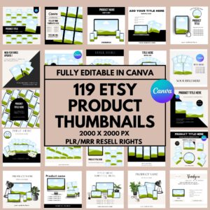 119 Canva Etsy Product Thumbnail Mockups: PLR/MRR Resell Rights Canva template Digital Download