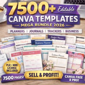7500+ Canva Planner Pages 2026 Bundle PLR MRR Editable Planners Journals Trackers | Digital Products